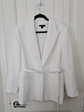 Ann Taylor White Belted Tailored Blazer